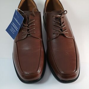 Croft & Barrow Mens 10.5 Brown OrthoLite Dress Shoes Square Moc Toe Lace Up